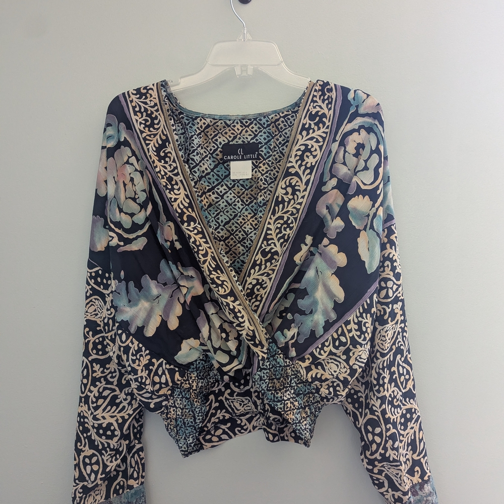 Carole Little Women's Floral Blouse - Blue and Cream
